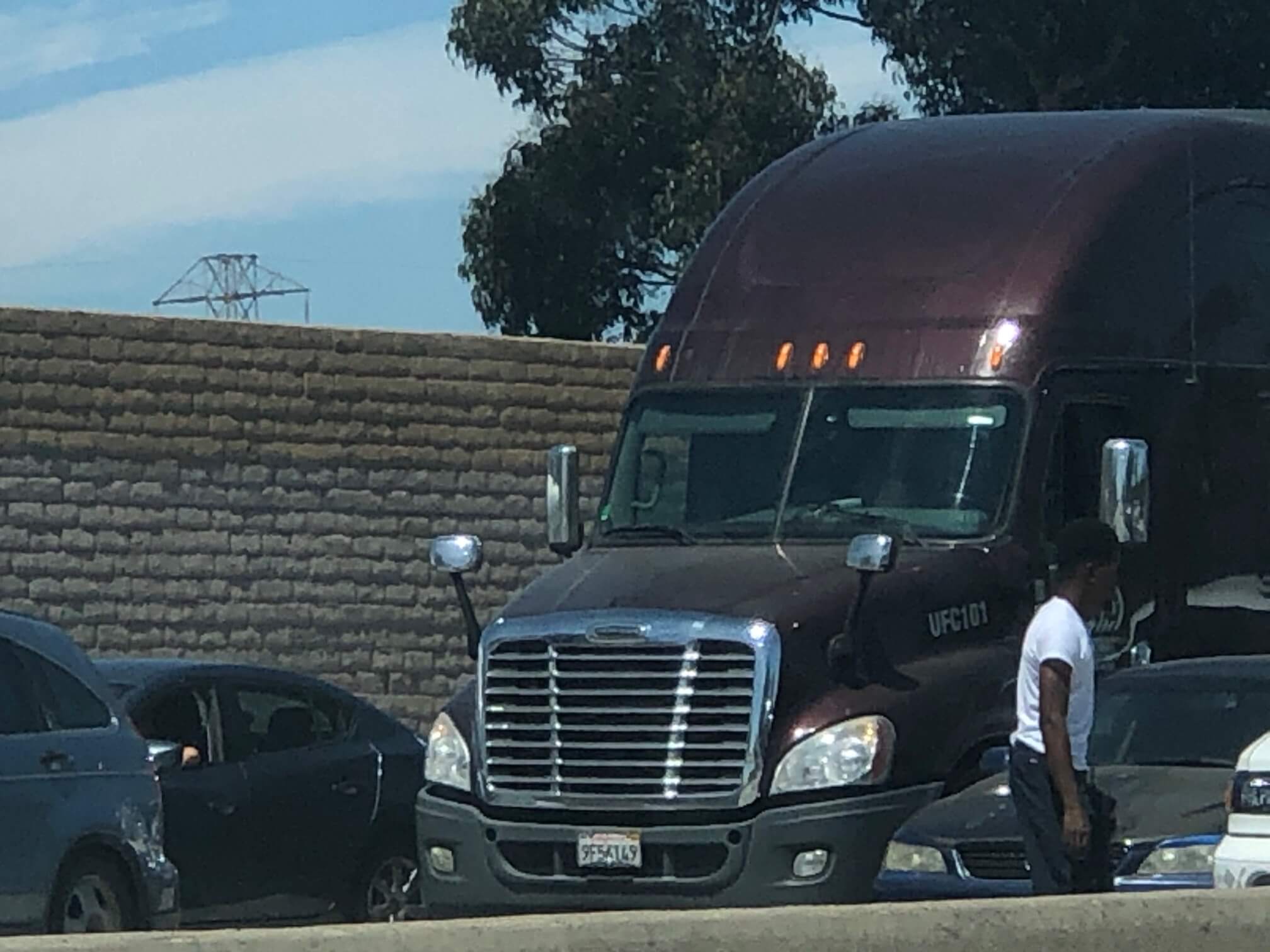 Heavy Truck in accident on Interstate 10 Santa Monica off shoulder.